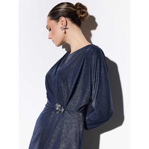 Mohito - Błyszcząca granatowa sukienka midi - granatowy Mohito M Mohito