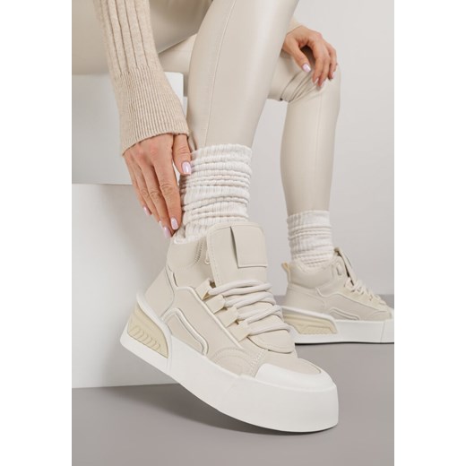 Beżowe Sneakersy z Ociepleniem na Platformie z Tłoczeniem Newedela Renee 38 renee.pl