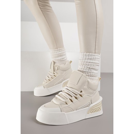 Beżowe Sneakersy z Ociepleniem na Platformie z Tłoczeniem Newedela Renee 37 renee.pl