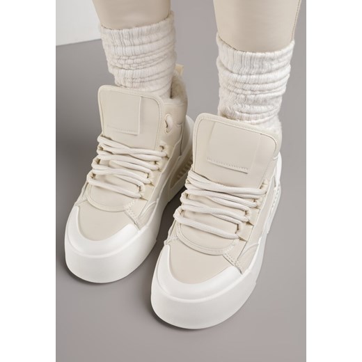 Beżowe Sneakersy z Ociepleniem na Platformie z Tłoczeniem Newedela Renee 37 renee.pl