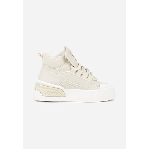 Beżowe Sneakersy z Ociepleniem na Platformie z Tłoczeniem Newedela Renee 37 renee.pl