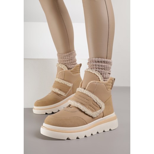 Ciemnobeżowe Śniegowce Ozdobione Futerkiem i Przeszyciami Newelara ze sklepu renee.pl w kategorii Śniegowce damskie - zdjęcie 187384656