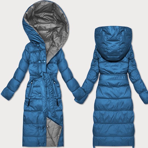 Dwustronna zimowa kurtka z paskiem Minority niebieski-szary (M2-6519-30+61) ze sklepu goodlookin.pl w kategorii Kurtki damskie - zdjęcie 187385438