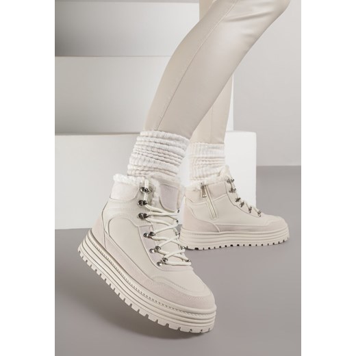 Beżowe Sneakersy w Stylu Traperów na Platformie Ewedora ze sklepu renee.pl w kategorii Buty sportowe damskie - zdjęcie 187385899