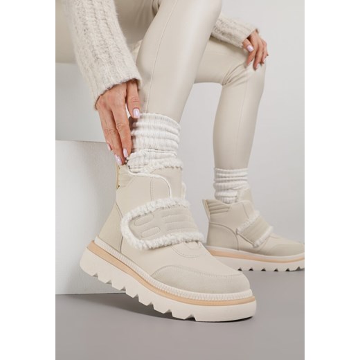 Beżowe Śniegowce Ozdobione Futerkiem i Przeszyciami Newelara ze sklepu renee.pl w kategorii Śniegowce damskie - zdjęcie 187385906