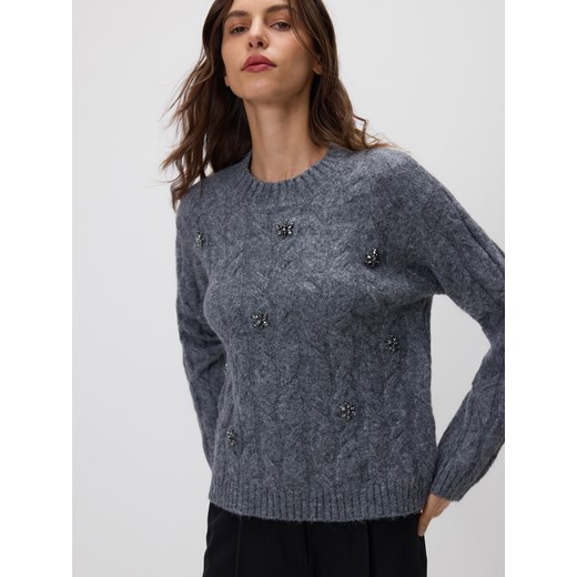Reserved - Sweter z błyszczącą aplikacją - szary ze sklepu Reserved w kategorii Swetry damskie - zdjęcie 187386008