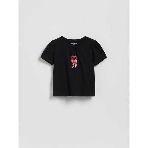 Reserved - Bawełniany T-shirt z haftem - czarny ze sklepu Reserved w kategorii Bluzki dziewczęce - zdjęcie 187386197