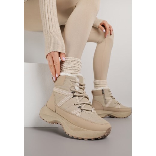 Ciemnobeżowe Śniegowce na Grubej Podeszwie z Geometrycznym Wzorem Alwedea ze sklepu born2be.pl w kategorii Śniegowce damskie - zdjęcie 187386389