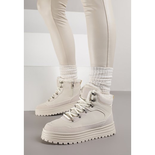 Beżowe Sneakersy na Grubej Podeszwie z Futerkiem Alweda ze sklepu born2be.pl w kategorii Buty sportowe damskie - zdjęcie 187386396