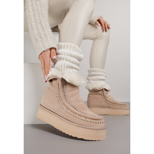 Beżowe Śniegowce z Przeszyciami Oliwedea ze sklepu born2be.pl w kategorii Śniegowce damskie - zdjęcie 187386466