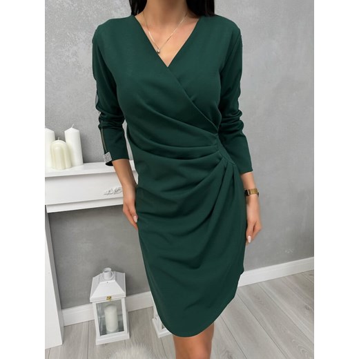 Ciemnozielona Sukienka z Marszczeniem ze sklepu ModnaKiecka.pl w kategorii Sukienki - zdjęcie 187387636