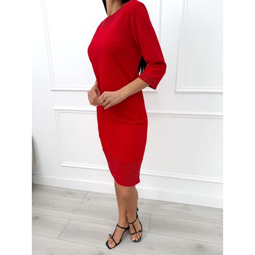Czerwona Elegancka Sukienka z Ozdobnym Dekoltem Modnakiecka.pl 46 ModnaKiecka.pl