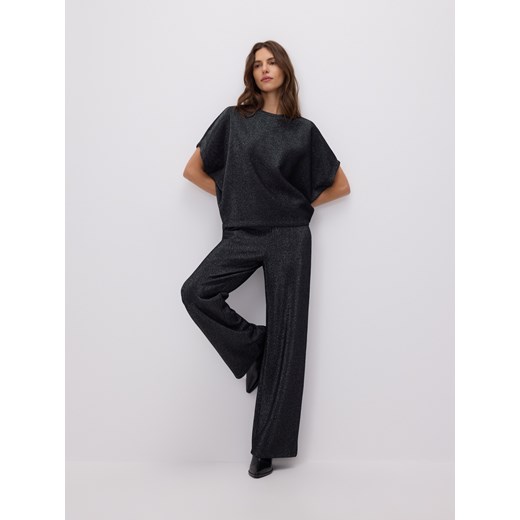 Reserved - Szerokie spodnie z metalizowaną nitką - czarny ze sklepu Reserved w kategorii Spodnie damskie - zdjęcie 187387898