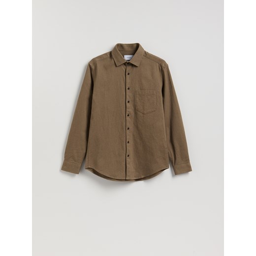 Reserved - Koszula regular fit z bawełny - ciemnozielony ze sklepu Reserved w kategorii Koszule męskie - zdjęcie 187388715