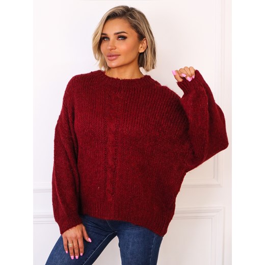 SWETER OVERSIZE Z WARKOCZOWYM SPLOTEM Z PRZODU- BORDOWY ze sklepu olika.com.pl w kategorii Swetry damskie - zdjęcie 187389686
