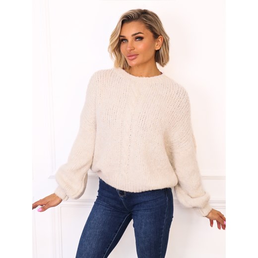 SWETER OVERSIZE Z WARKOCZOWYM SPLOTEM Z PRZODU- ECRU ze sklepu olika.com.pl w kategorii Swetry damskie - zdjęcie 187389696