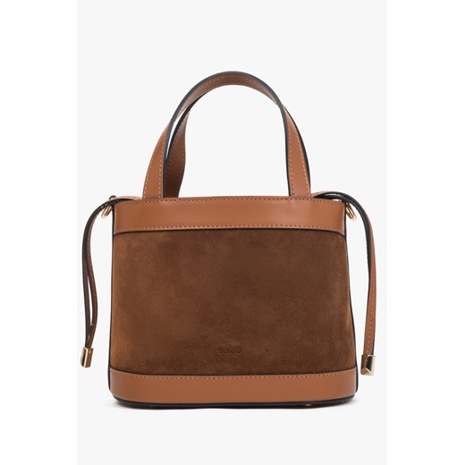 Estro: Brązowa torebka damska typu kuferek z naturalnego włoskiego weluru i skóry ze sklepu Estro w kategorii Kuferki - zdjęcie 187390416