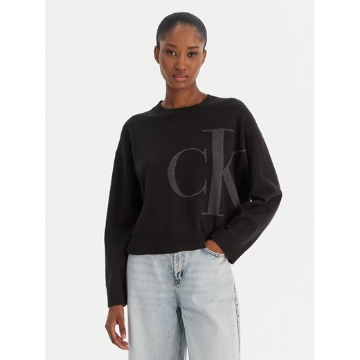 Calvin Klein Jeans Sweter Smooth LV047E304G Czarny Regular Fit ze sklepu MODIVO w kategorii Swetry damskie - zdjęcie 187391187