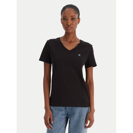 Calvin Klein Jeans T-Shirt Ss Monogram Vnk LV047B205G Czarny Regular Fit ze sklepu MODIVO w kategorii Bluzki damskie - zdjęcie 187391227