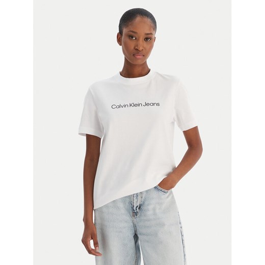 Calvin Klein Jeans T-Shirt A- Inst. Logo Classic LV047C912G Biały Regular Fit ze sklepu MODIVO w kategorii Bluzki damskie - zdjęcie 187391238