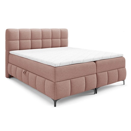 Jasnoróżowe łóżko tapicerowane z pojemnikiem 5 rozmiarów M8-W50 ze sklepu Edinos.pl w kategorii Łóżka i materace - zdjęcie 187392255