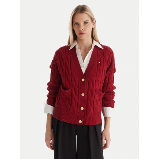 Tommy Hilfiger Kardigan WW0WW43089 Czerwony Regular Fit ze sklepu MODIVO w kategorii Swetry damskie - zdjęcie 187393046