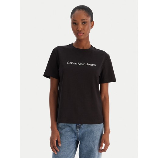 Calvin Klein Jeans T-Shirt A- Inst. Logo Classic LV047C912G Czarny Regular Fit ze sklepu MODIVO w kategorii Bluzki damskie - zdjęcie 187393077