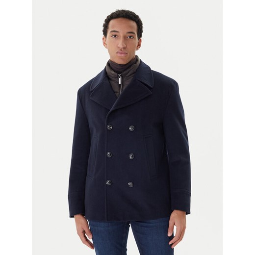 Bugatti Płaszcz wełniany 874228-81063 Granatowy Regular Fit ze sklepu MODIVO w kategorii Płaszcze męskie - zdjęcie 187393127