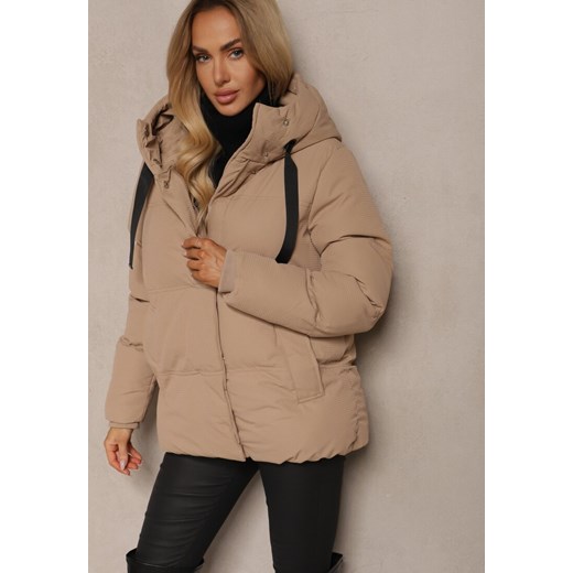 Ciemnobeżowa Kurtka Basic Pikowana z Nieodpinanym Kapturem Vertirya ze sklepu renee.pl w kategorii Kurtki damskie - zdjęcie 187393557