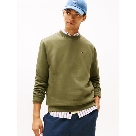 Tommy Jeans Bluza męska Mężczyźni Bawełna oliwkowy jednolity ze sklepu vangraaf w kategorii Bluzy męskie - zdjęcie 187393685