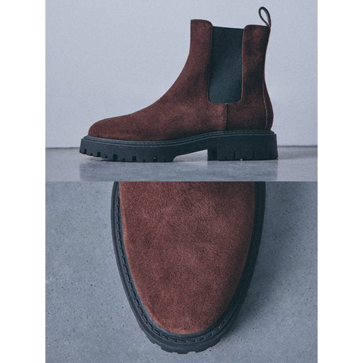 Mohito - Skórzane botki - ciemnobrązowy ze sklepu Mohito w kategorii Botki - zdjęcie 187394485