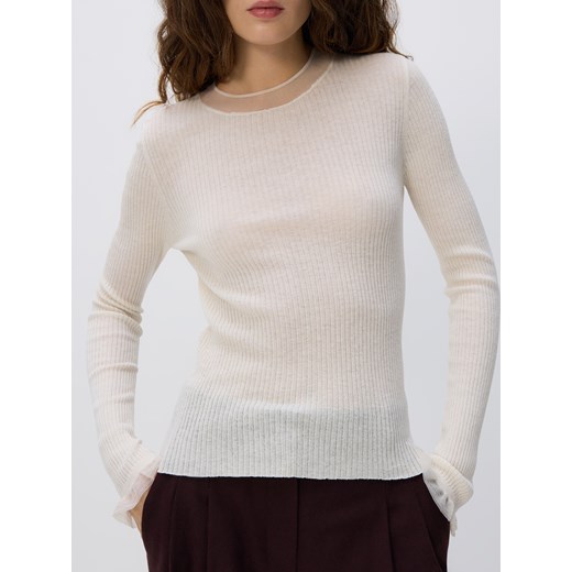 Reserved - Dzianinowa bluzka z jedwabiem - złamana biel ze sklepu Reserved w kategorii Bluzki damskie - zdjęcie 187394757