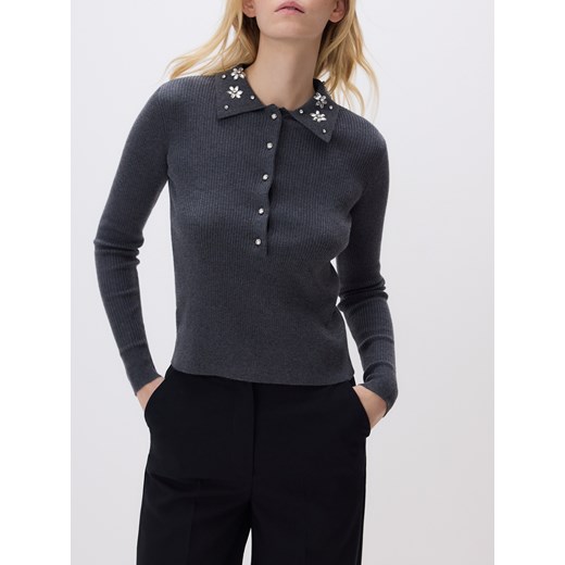 Reserved - Bluzka z ozdobnym kołnierzem - ciemnoszary ze sklepu Reserved w kategorii Bluzki damskie - zdjęcie 187395109