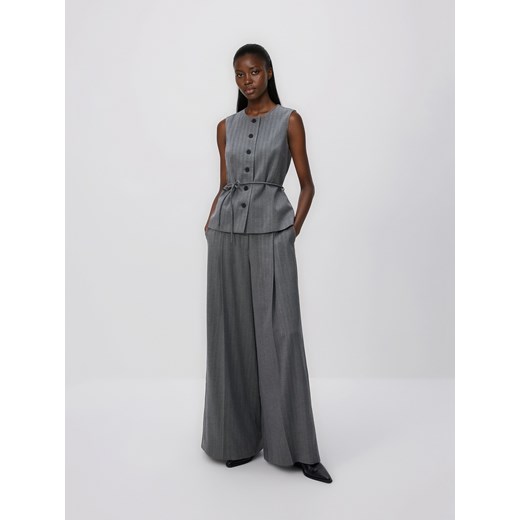 Reserved - Szerokie spodnie w paski - ciemnoszary ze sklepu Reserved w kategorii Spodnie damskie - zdjęcie 187395329