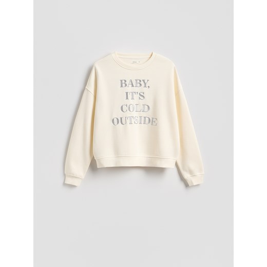 Reserved - Bluza z haftowanym napisem - złamana biel ze sklepu Reserved w kategorii Bluzy damskie - zdjęcie 187395555