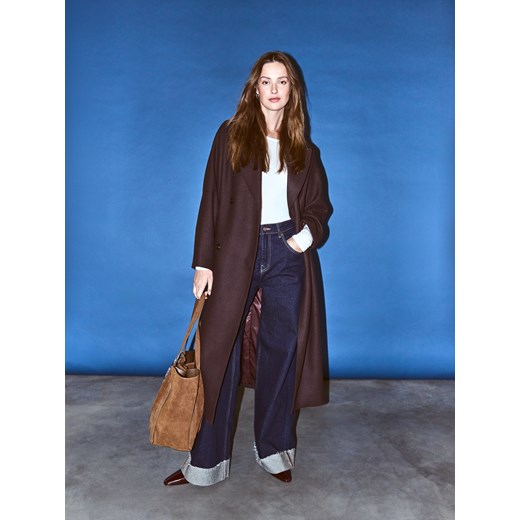 Reserved - Płaszcz z domieszką wełny - ciemnobrązowy ze sklepu Reserved w kategorii Płaszcze damskie - zdjęcie 187395968