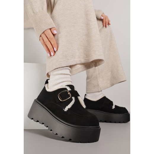 Czarne Śniegowce na Grubej Podeszwie z Paskiem z Klamerką i Futerkiem Uwedina ze sklepu born2be.pl w kategorii Śniegowce damskie - zdjęcie 187396096
