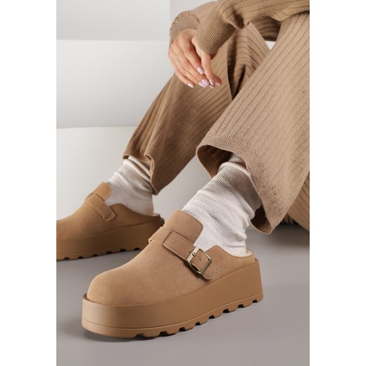 Beżowe Śniegowce na Grubej Podeszwie z Niską Cholewką i Ozdobną Klamerką Renee 39 renee.pl