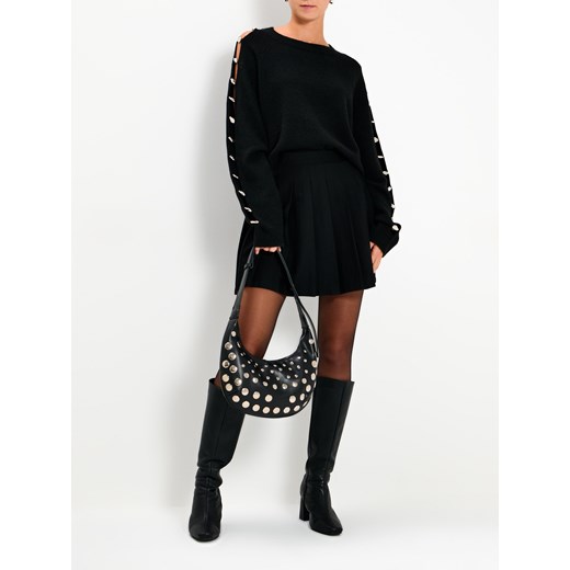 Sinsay - Sweter ze zdrobieniami na rękawach - czarny Sinsay S Sinsay