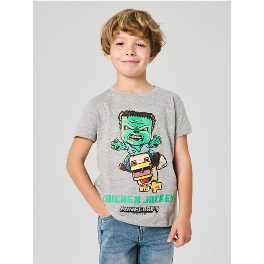 Sinsay - Bawełniana koszulka z nadrukiem Minecraft - szary ze sklepu Sinsay w kategorii T-shirty chłopięce - zdjęcie 187396735