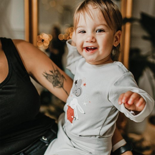 Body z długim rękawem niemowlęce szare Mellow Ewa Klucze ze sklepu lenaodniemowlakadoszkolniaka.pl w kategorii Body niemowlęce - zdjęcie 187456509