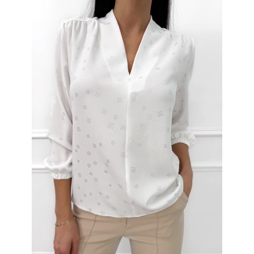 Kremowa Elegancka Bluzka ze Srebrnym Wzorem ze sklepu ModnaKiecka.pl w kategorii Bluzki damskie - zdjęcie 187470158