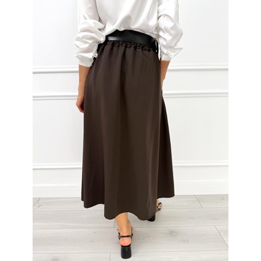 Czekoladowa Rozkloszowana Spódnica Midi z Paskiem Modnakiecka.pl 42 ModnaKiecka.pl