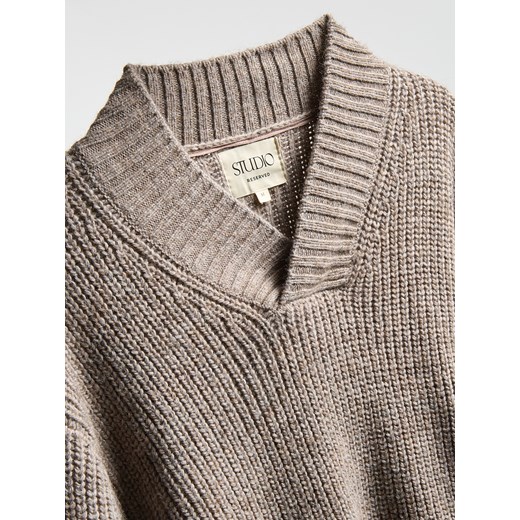 Reserved - Sweter z wełną - beżowy ze sklepu Reserved w kategorii Swetry męskie - zdjęcie 187470457