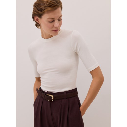 Reserved - T-shirt z mikromodalu - złamana biel ze sklepu Reserved w kategorii Bluzki damskie - zdjęcie 187470539