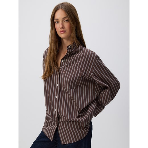 Reserved - Koszula w prążek - ciemnobrązowy ze sklepu Reserved w kategorii Koszule damskie - zdjęcie 187472659