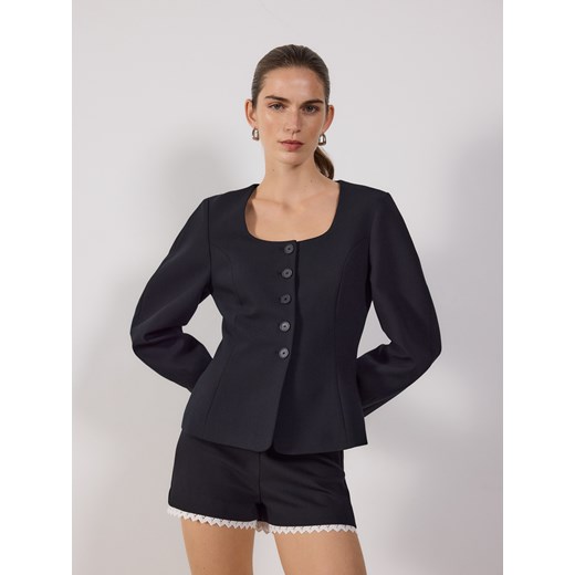 Reserved - Szorty z ozdobną wstawką - czarny Reserved S Reserved