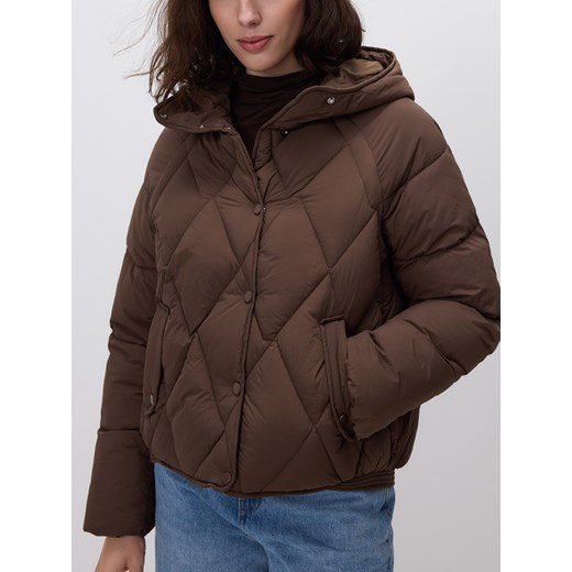 Reserved - Pikowana kurtka z kapturem - ciemnobrązowy ze sklepu Reserved w kategorii Kurtki damskie - zdjęcie 187474265