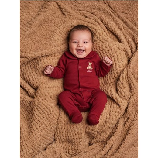 Sinsay - Pajacyk z kołnierzykiem i haftowanym misiem - bordowy ze sklepu Sinsay w kategorii Pajacyki - zdjęcie 187474888