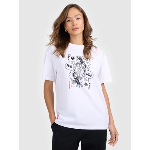 Damski t-shirt z nadrukiem 4F 4FRAW25TTSHF3790 - biały ze sklepu Sportstylestory.com w kategorii Bluzki damskie - zdjęcie 187475476